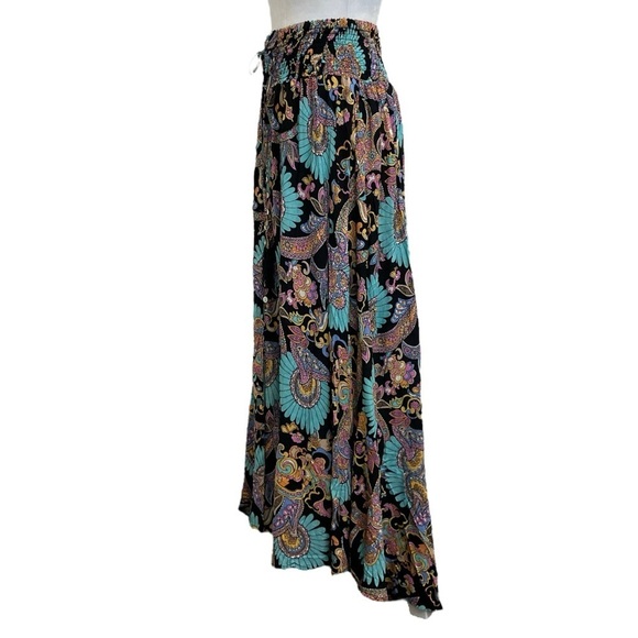 Haute Hippie Black & Blue Bright Floral Print Button Front High Low Maxi Skirt - Picture 2 of 11